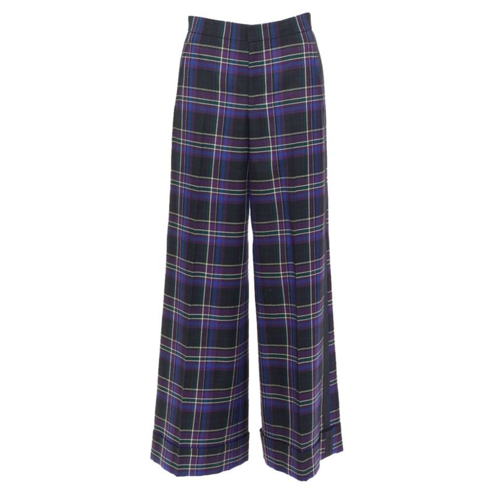 Ralph Lauren Tartan Plaid Wool Wide Leg Trousers